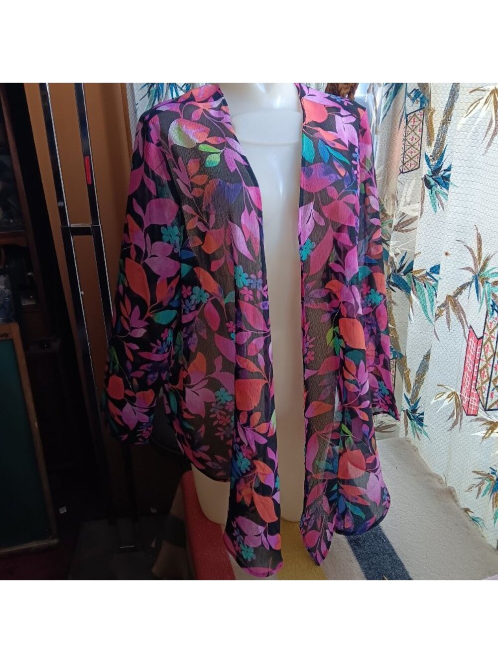 Large Vintage Moomoo Top 1990s Anthony Richards Sheer Floral Print Open Front